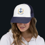 Je naam Anchor Gold Style Laurel Star Trucker Pet<br><div class="desc">Een gepersonaliseerde trucker met uw bootnaam,  familienaam of andere gewenste tekst. Met een speciaal ontworpen nautisch bootanker,  gouden laurelbladeren en sterembleem. Maakt een groot geschenk voor elke gelegenheid.</div>