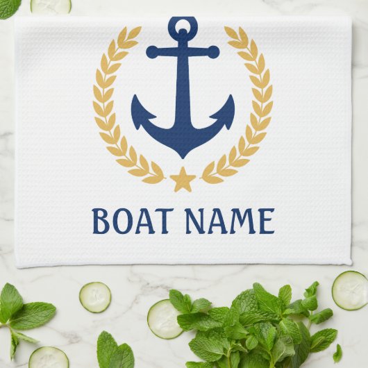 Je naam Anchor Gold Style Laurel White Theedoek (Gevouwen)
