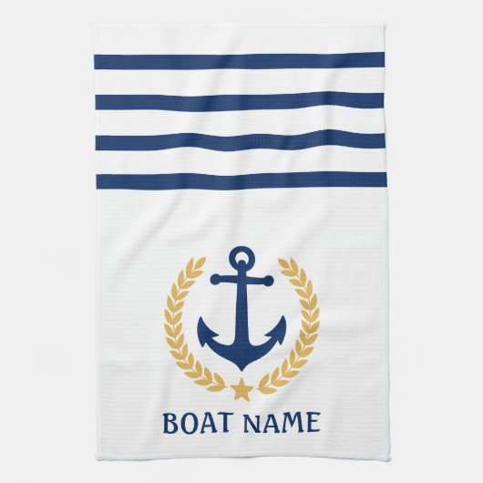 Je naam Anchor Gold Style Laurel White Theedoek (Verticaal)
