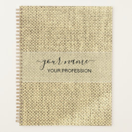 Je naam & beroep zwart en beige linnen planner