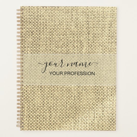 Je naam & beroep zwart en beige linnen planner (Voorkant)