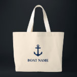 Je naam blauwe anker grote tote bag<br><div class="desc">Uw Bootnaam Blauw Anker Grote Canvas tas</div>