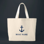 Je naam blauwe anker grote tote bag<br><div class="desc">Uw Bootnaam Blauw Anker Grote Canvas tas</div>