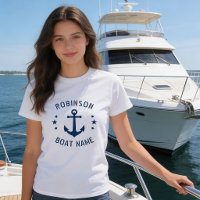 Je naam & boot vintage anker sterren blauw & wit