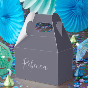 Je naam   Elegant Lavendel Script op Hazy Paarse Bedankdoosjes