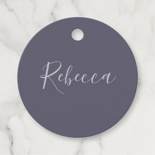 Je naam | Elegant Lavendel Script op Hazy Paarse Bedankjes Labels (Voorkant)