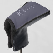 Je naam | Elegant Lavendel Script op Hazy Paarse Golfheadcover (3/4 voorkant)