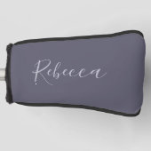 Je naam | Elegant Lavendel Script op Hazy Paarse Golfheadcover (Voorkant)