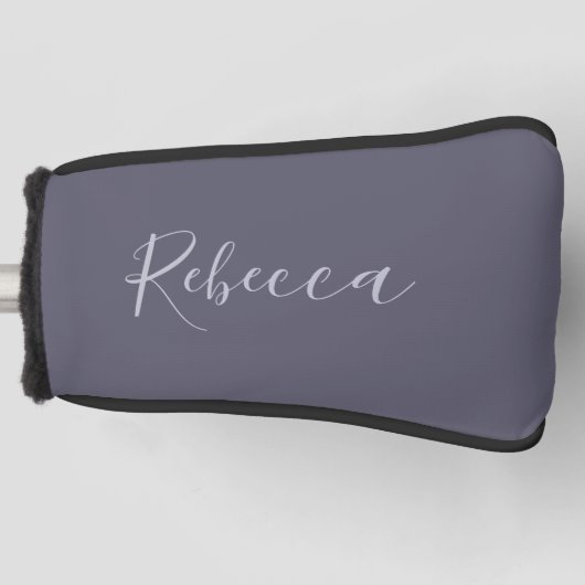Je naam | Elegant Lavendel Script op Hazy Paarse Golfheadcover (Voorkant)