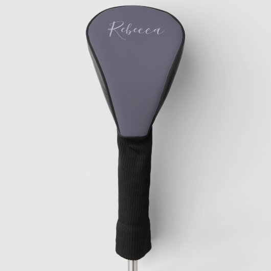 Je naam | Elegant Lavendel Script op Hazy Paarse Golfheadcover (Voorkant)