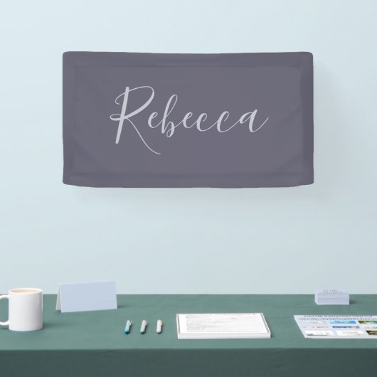Je naam | Elegant Lavendel Script op Hazy Paarse Spandoek (Beurs)