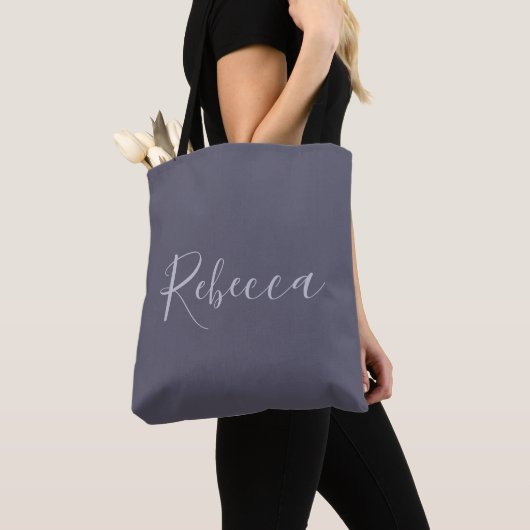 Je naam | Elegant Lavendel Script op Hazy Paarse Tote Bag (Dichtbij)