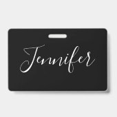 Je naam | Elegant wit schrift op zwart Badge (Achterkant)