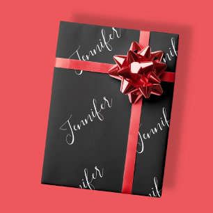 Je naam Elegant wit schrift op zwart Cadeaupapier