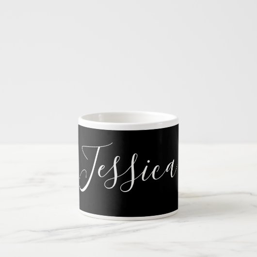 Je naam | Elegant wit schrift op zwart Espresso Kop (Voorkant)