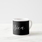 Je naam | Elegant wit schrift op zwart Espresso Kop (Voorkant rechts)