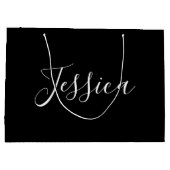 Je naam | Elegant wit schrift op zwart Groot Cadeauzakje (Achterkant)