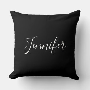 Je naam Elegant wit schrift op zwart Kussen
