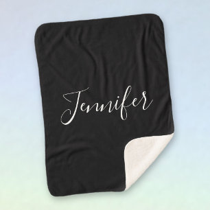 Je Naam Elegant Wit Schrift op Zwart Sherpa Deken