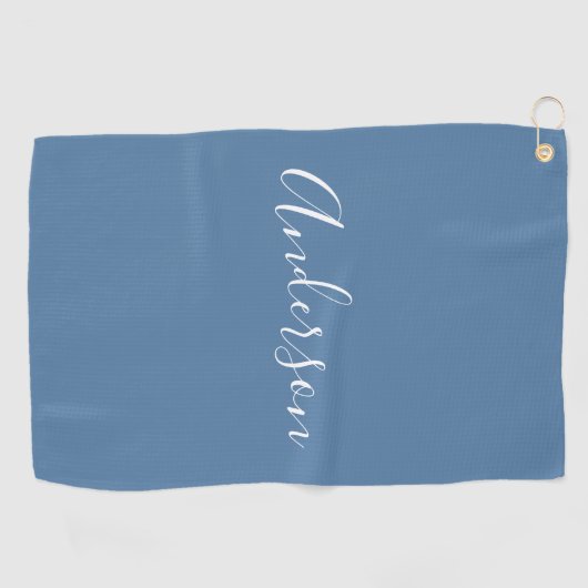 Je naam | Elegant wit script op grijs blauw Golfhanddoek (Horizontaal)