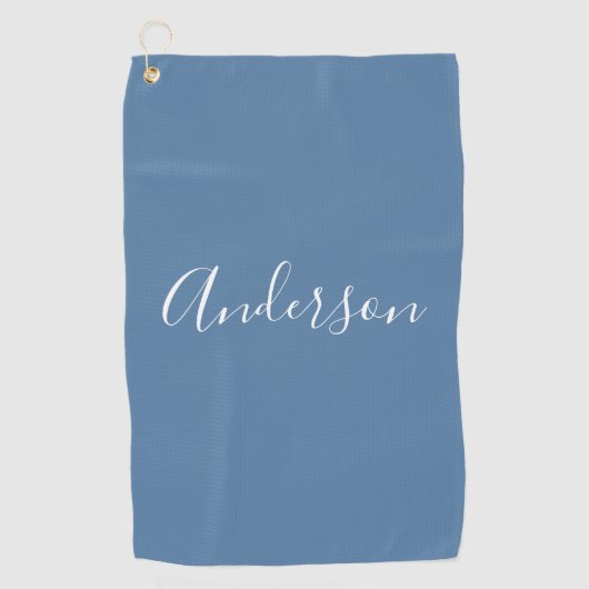 Je naam | Elegant wit script op grijs blauw Golfhanddoek (Voorkant)