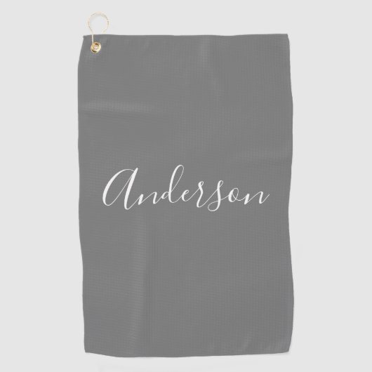 Je naam | Elegant wit script op grijs Golfhanddoek (Voorkant)