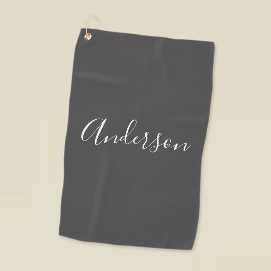 Je naam | Elegant wit script op grijs Golfhanddoek
