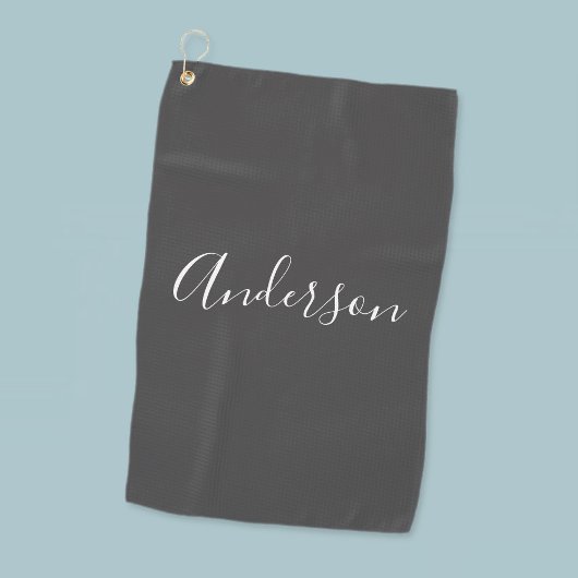 Je naam | Elegant wit script op grijs Golfhanddoek