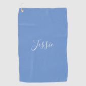Je naam | Elegant wit script op zacht blauw Golfhanddoek (Voorkant)