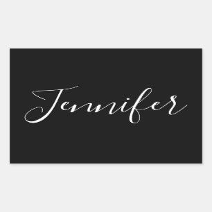 Je Naam Elegante Witte Letter op Zwart Rechthoekige Sticker