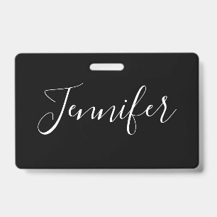 Je Naam Elegante Witte Schrift op Zwart Badge