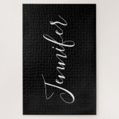 Je Naam | Elegante Witte Schrift op Zwart Legpuzzel (Verticaal)