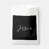 Je naam | Elegante witte script op zwart Bedankzakje (Voorkant)
