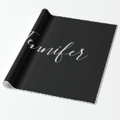 Je naam | Elegante witte script op zwart Cadeaupapier (Uitgerold)