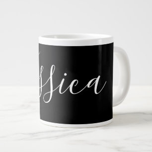 Je naam Elegante witte script op zwart Grote Koffiekop