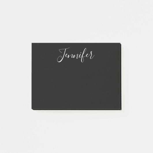 Je Naam | Elegante witte script op zwart Post-it® Notes (Voorkant)