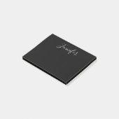 Je Naam | Elegante witte script op zwart Post-it® Notes (Schuin)