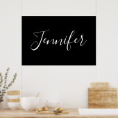 Je naam | Elegante witte script op zwart Poster (Keuken)