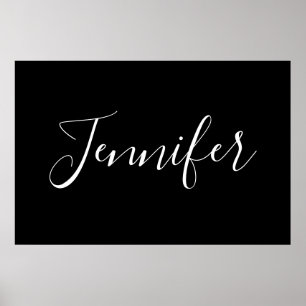 Je naam   Elegante witte script op zwart Poster