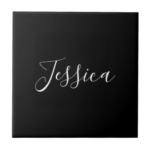 Je naam Elegante witte script op zwart Tegeltje