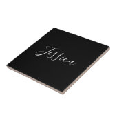 Je naam | Elegante witte script op zwart Tegeltje (Zijkant)