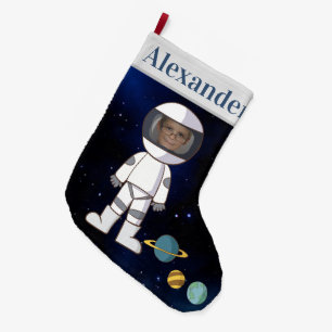 Je naam en foto astronaut buitenruimte grote kerstsok