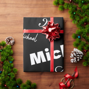 Je naam en monogram aangepast patroon zwart cadeaupapier
