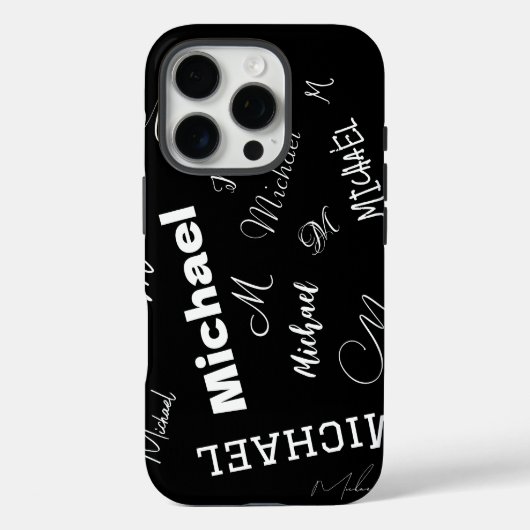 Je naam en monogram aangepast patroon zwart Case-Mate iPhone case (Achterkant)