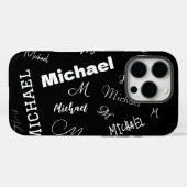 Je naam en monogram aangepast patroon zwart Case-Mate iPhone case (Achterkant (horizontaal))