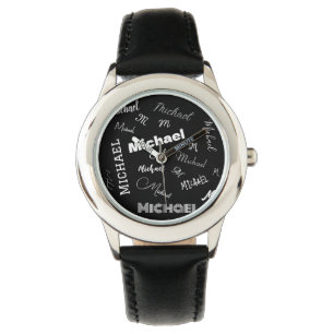 Je naam en monogram aangepast patroon zwart horloge