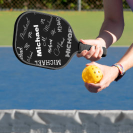 Je naam en monogram aangepast patroon zwart pickleball paddle