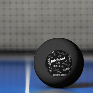 Je naam en monogram aangepast patroon zwart pingpongbal