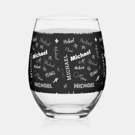Je naam en monogram aangepast patroon zwart wijnglas zonder voet