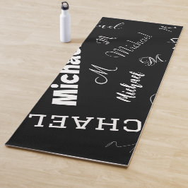 Je naam en monogram aangepast patroon zwart yogamat